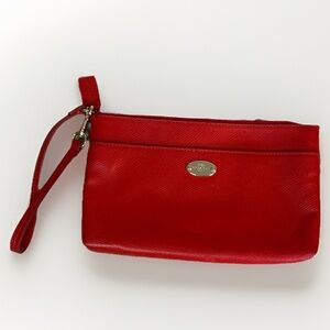 Coach Women’s Red Leather Wristlet/Clutch/Wallet/Purse Corner Zip Classic F66449